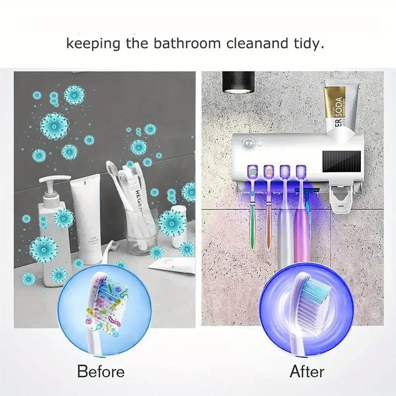 Homira Toothbrush Holder Set with Automatic Toothpaste Dispenser – 4 Slots Wall-Mounted Bathroom Organizer (White/Black)