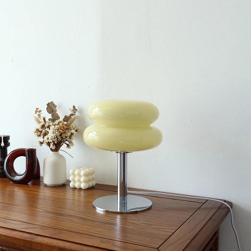 Homira Living Space Macaron Glass Table Lamp – Trichromatic Dimming Night Light for Bedroom, Bedside & Living Room Decor