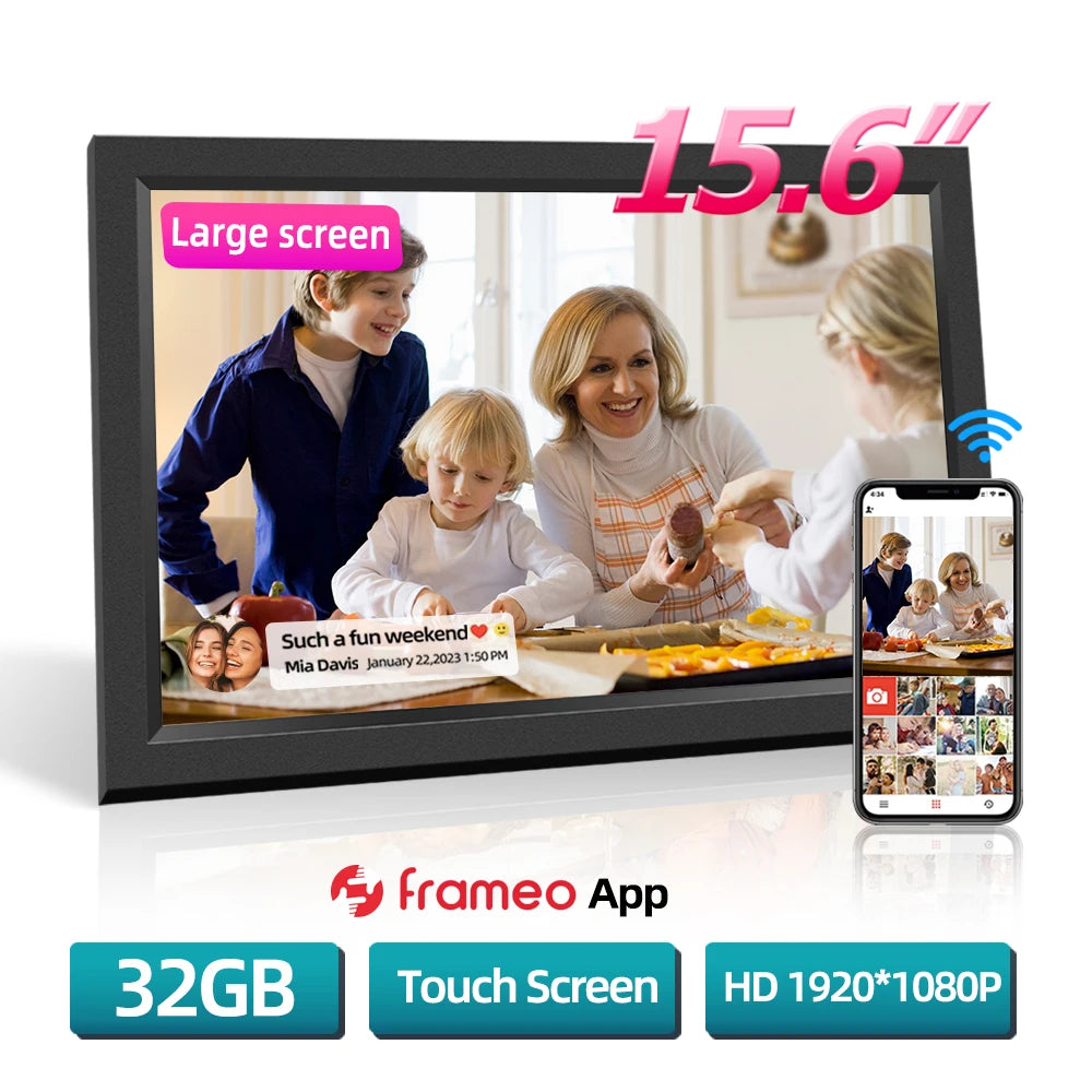 Homira 15.6" WiFi Digital Photo Frame – Full HD IPS Touchscreen Smart Picture Frame with 32GB Storage & Wireless Sharing