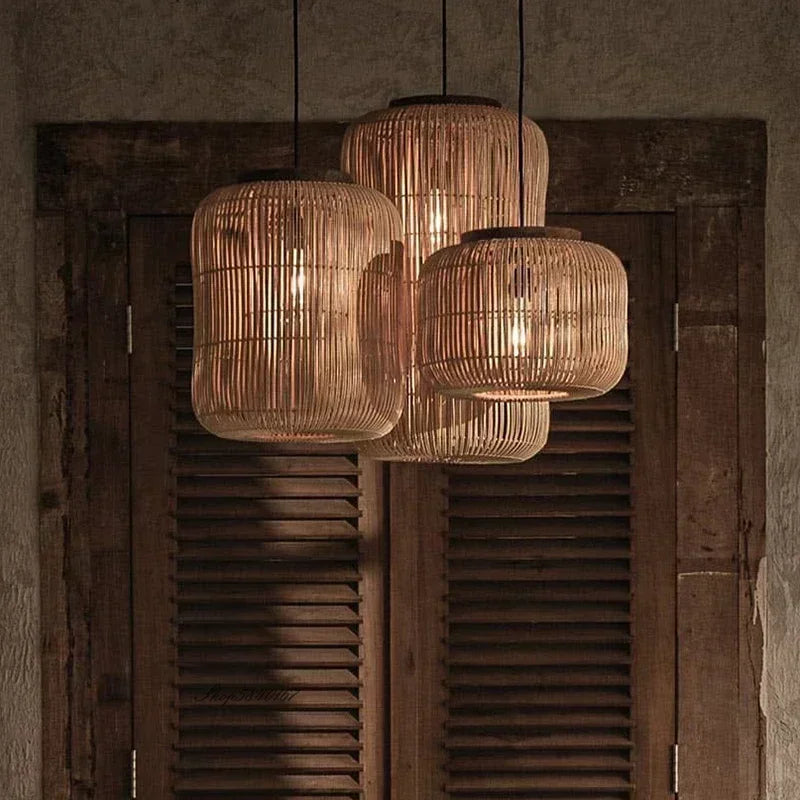 Homira Living Space Chinese Retro Rattan Pendant Lamp – Handmade LED Chandelier for Living Room, Bedroom, Restaurant & Homestay Decor