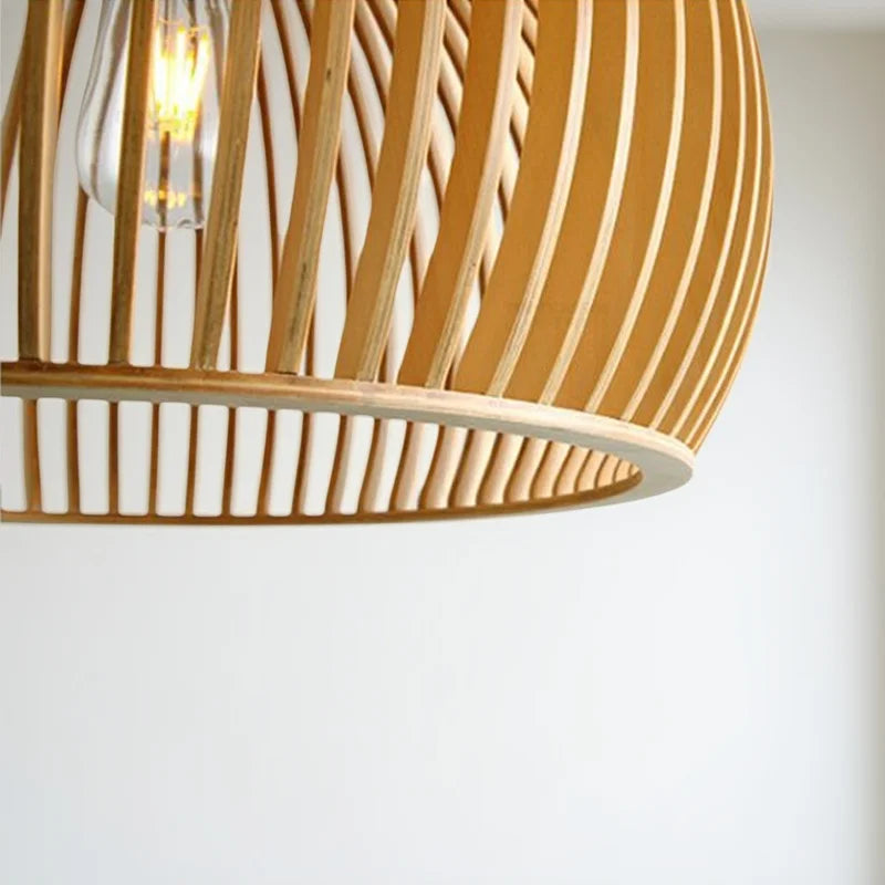 Homira Living Space Wooden Birdcage Pendant Lamp – Nordic Hanging Ceiling Light for Dining & Living Room, Restaurant Decor