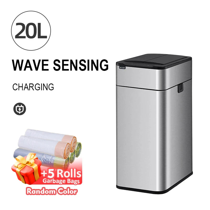 Homira 20L Smart Trash Can – Stainless Steel Rectangular Bin with Two-Way Motion Sensor & Automatic Bagging for Kitchen & Home