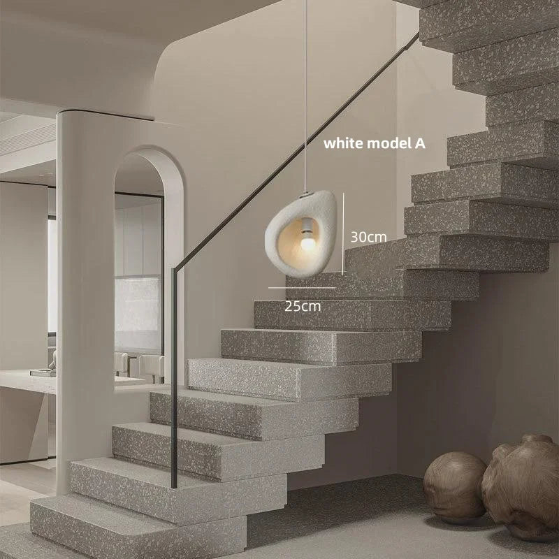 Homira Living Space Nordic Wabi-Sabi Stair Pendant Chandelier – Irregular Resin E27 Lamp for Villa & Staircase Decor