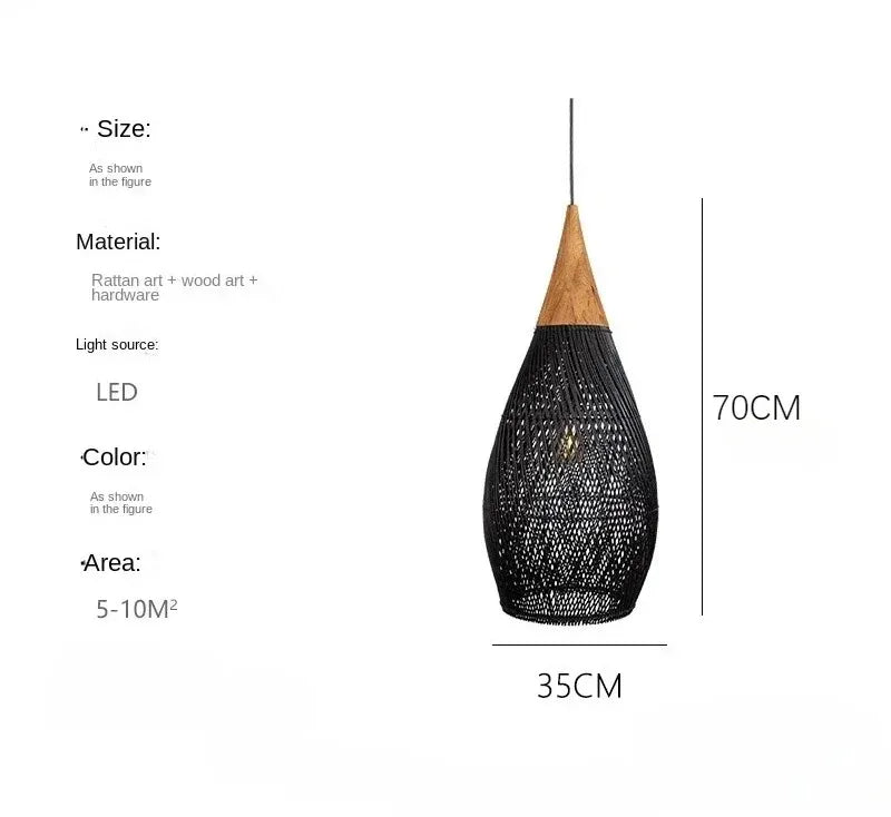 Homira Living Space 35cm Wabi-Sabi Rattan Pendant Light – LED Bamboo Chandelier for Dining, Living Room & Bedroom