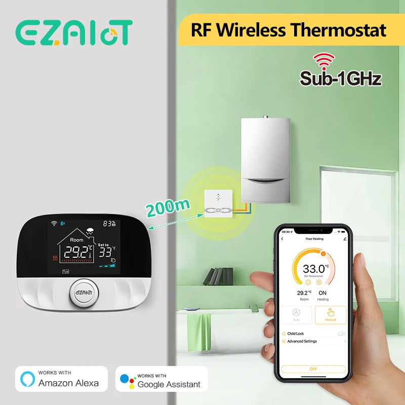 Homira WiFi RF Wireless Smart Thermostat – Temperature Controller for Gas Boiler & Water Heating, Works with Alexa & Google Home