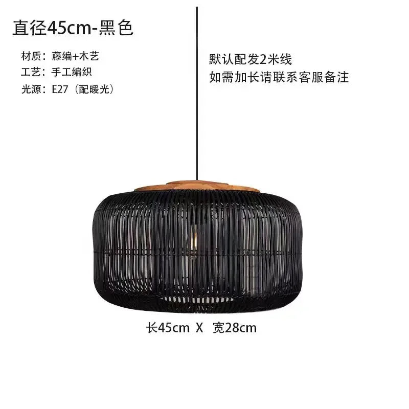 Homira Living Space Chinese Retro Rattan Pendant Lamp – Handmade LED Chandelier for Living Room, Bedroom, Restaurant & Homestay Decor