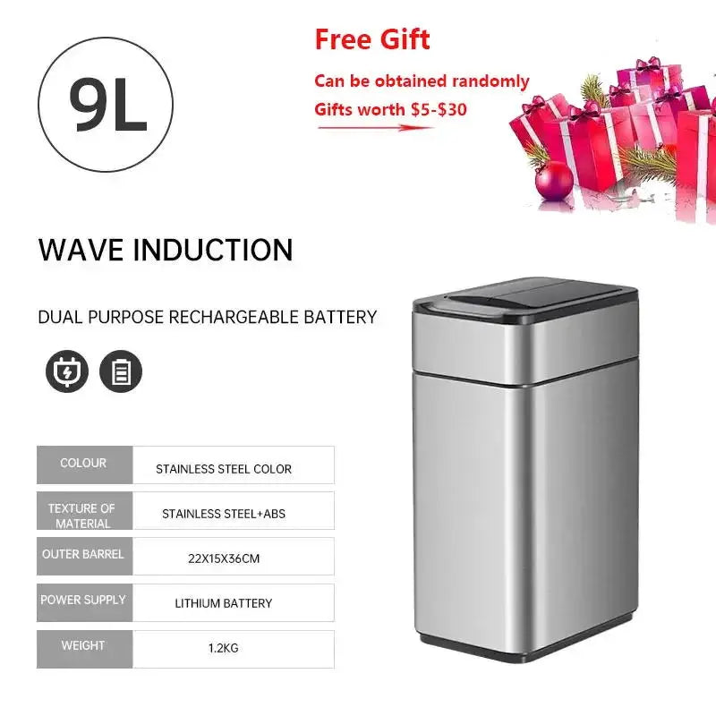 Homira Smart Sensor Trash Can – Large-Capacity Stainless Steel Automatic Bin (9L–60L) for Kitchen & Home