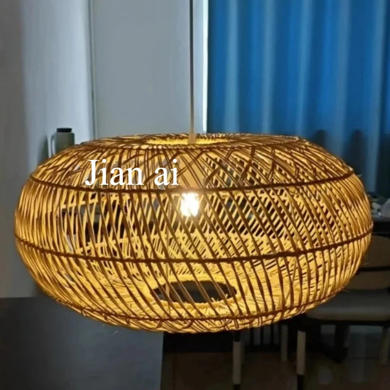 Homira Living Space Japanese Wooden Rattan Pendant Light – Handmade Tatami Chandelier for Restaurant, Bedroom & Study Room Decor
