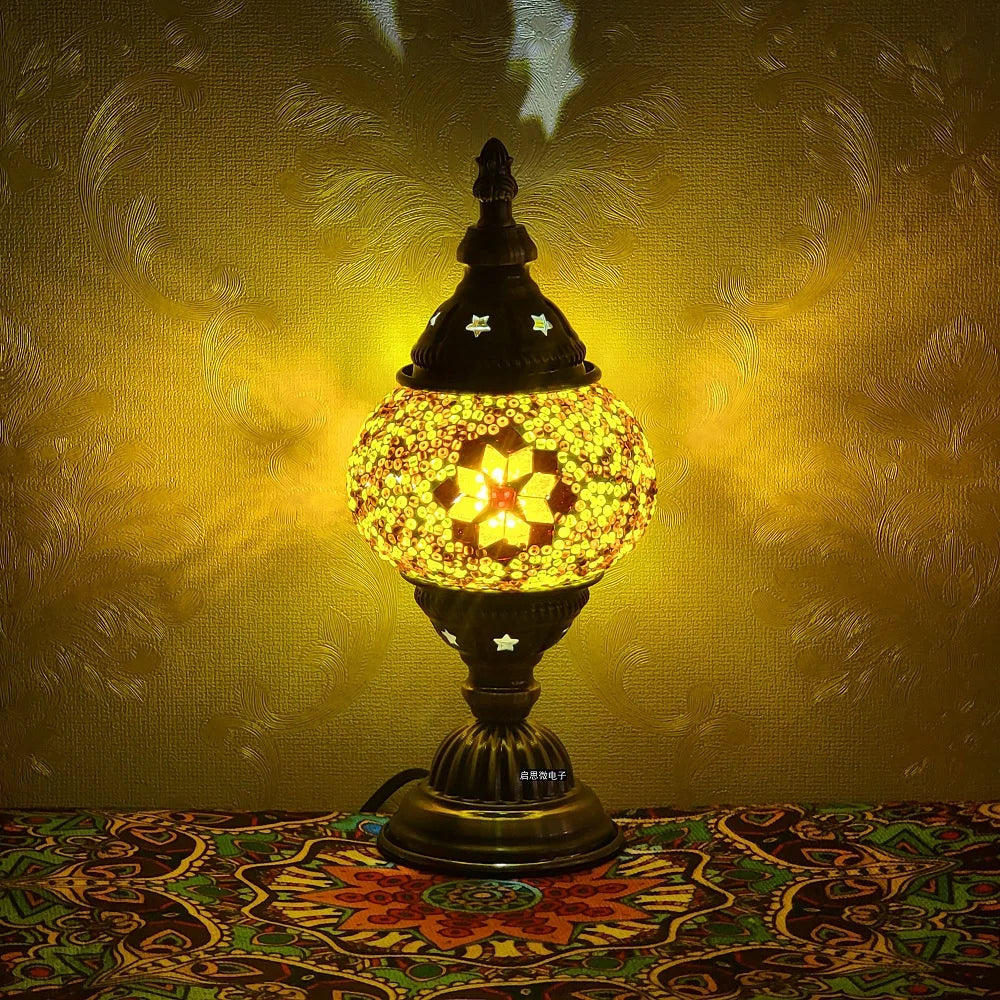 Homira Turkish Mosaic Table Lamp – Vintage Handcrafted Glass Bedside Light, Romantic LED Night Lamp
