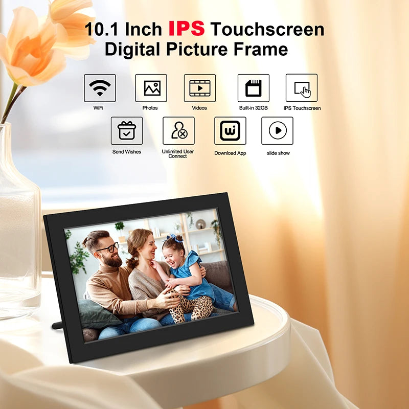 Homira 10.1" WiFi Digital Photo Frame – Smart IPS HD Touchscreen Picture Frame with 32GB Storage, Perfect Gift for Family
