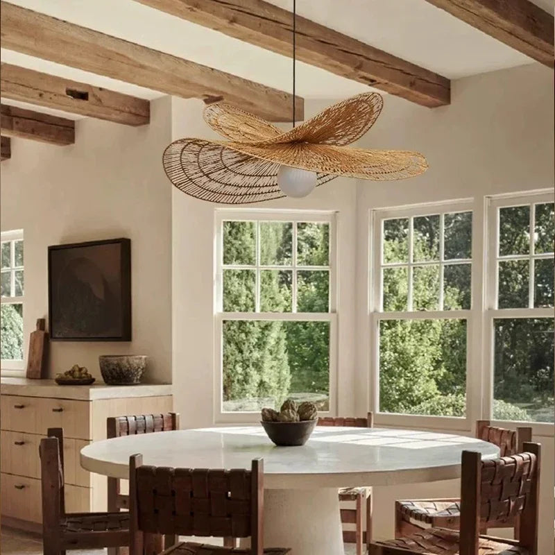 Homira Living Space Rattan Pendant Light – Wabi-Sabi Handwoven Chandelier for Dining, Living Room & Bedroom Decor