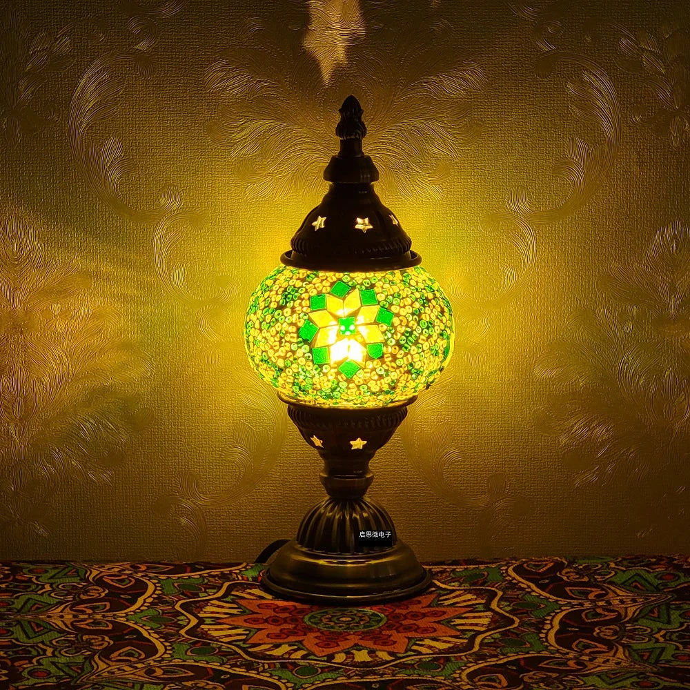 Homira Turkish Mosaic Table Lamp – Vintage Handcrafted Glass Bedside Light, Romantic LED Night Lamp