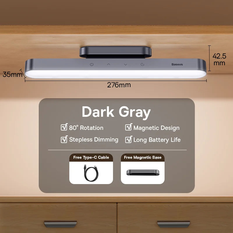 Homira Magnetic LED Desk Lamp – Dimmable USB Rechargeable Light for Cabinet, Closet, Bedside & Reading