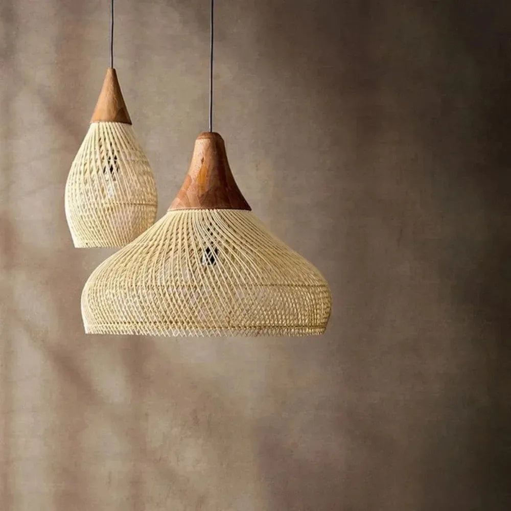Homira Living Space 35cm Wabi-Sabi Rattan Pendant Light – LED Bamboo Chandelier for Dining, Living Room & Bedroom