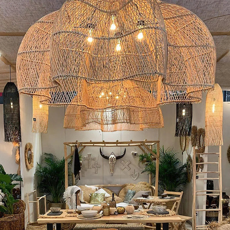 Homira Living Space Japanese Rattan Pendant Light – Handmade Hanging Lamp for Dining Room, Living Room & Restaurant Decor