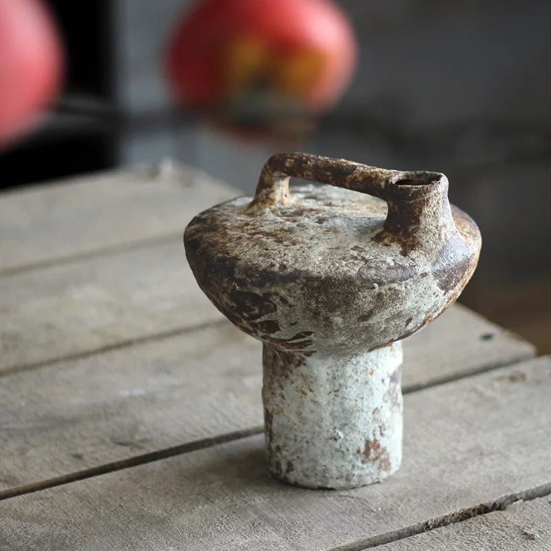Homira Living Space Ceramic Pottery Vase – Vintage Handmade Wabi-Sabi Style Flower Arrangement for Dried & Zen Decor