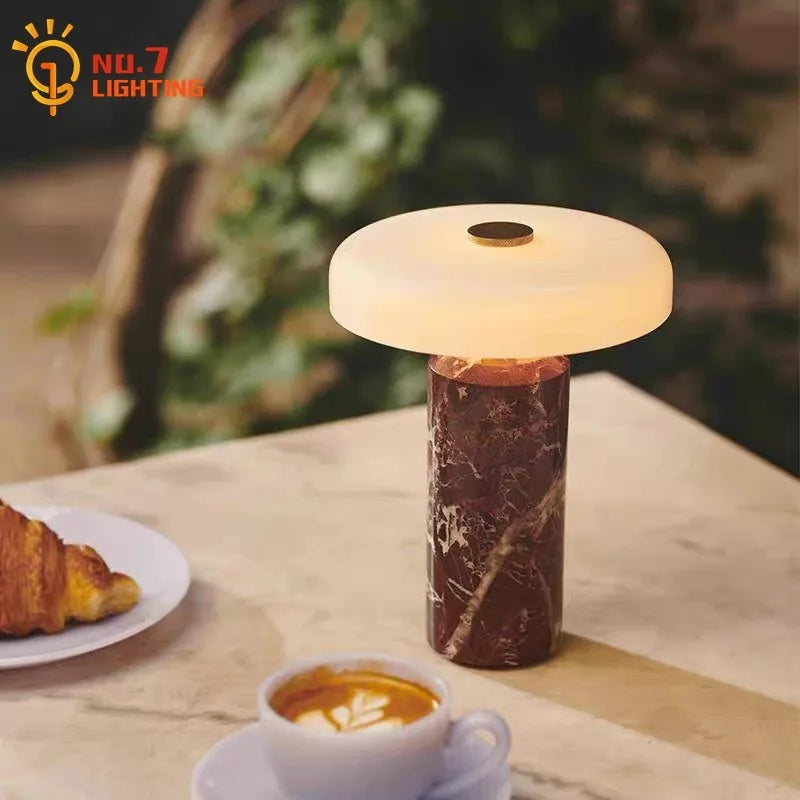 Homira Danish Marble Table Lamp – Portable LED Desk Light with Touch Switch & Rechargeable Battery for Bedroom, Living Room & Study