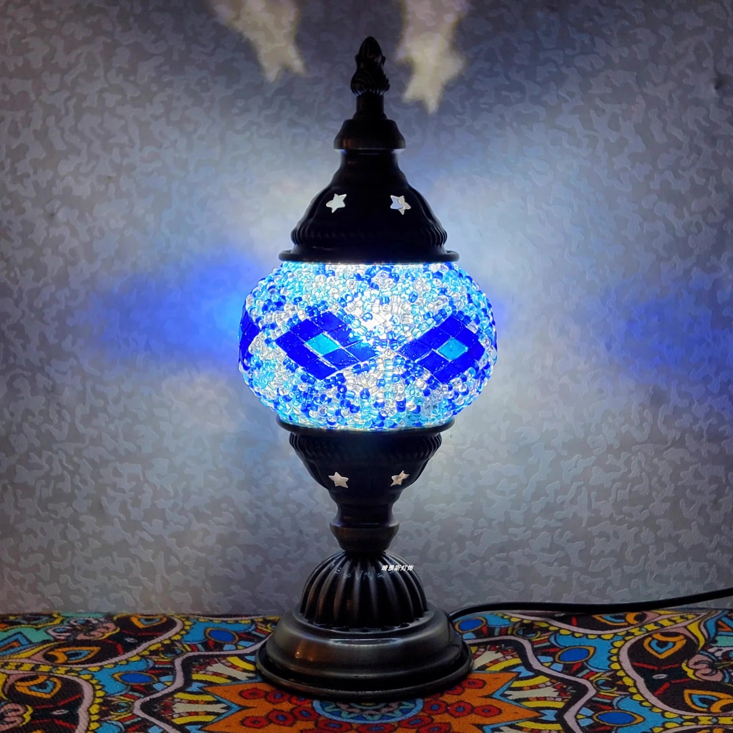 Homira Turkish Mosaic Table Lamp – Vintage Handcrafted Glass Bedside Light, Romantic LED Night Lamp