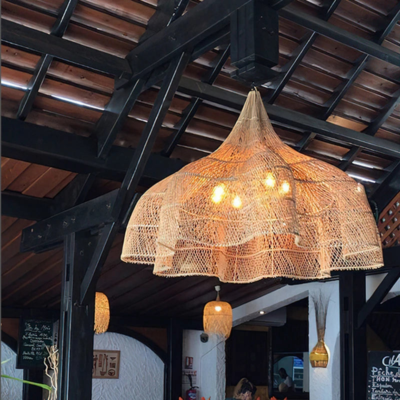Homira Living Space Japanese Rattan Pendant Light – Handmade Hanging Lamp for Dining Room, Living Room & Restaurant Decor