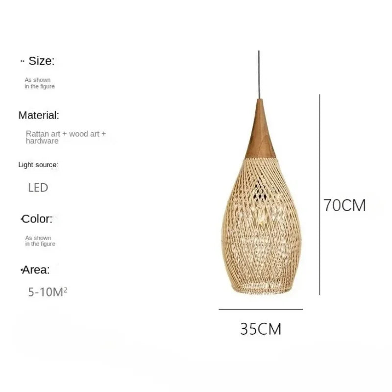 Homira Living Space 35cm Wabi-Sabi Rattan Pendant Light – LED Bamboo Chandelier for Dining, Living Room & Bedroom