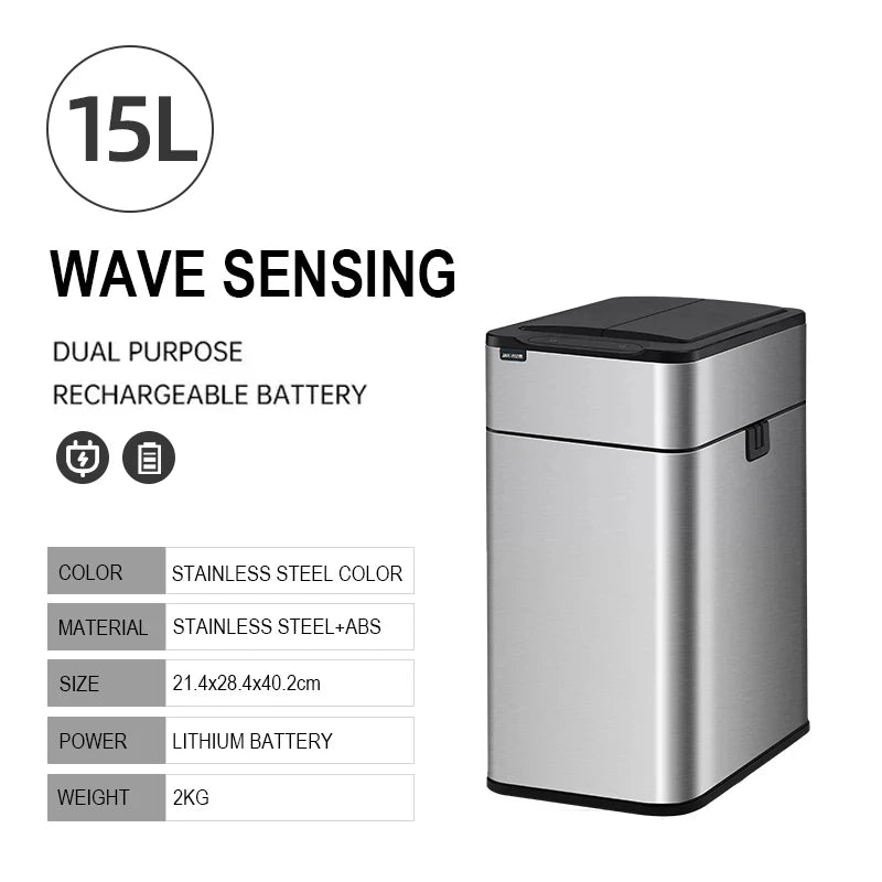 Homira 20L Smart Trash Can – Stainless Steel Rectangular Bin with Two-Way Motion Sensor & Automatic Bagging for Kitchen & Home