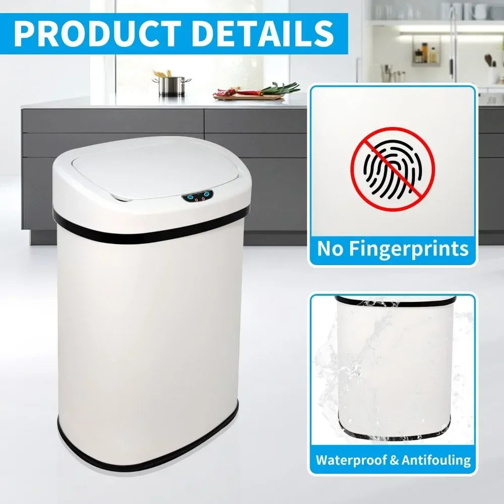 Homira 13-Gallon Smart Kitchen Trash Can – 50L Stainless Steel Motion Sensor Automatic Touch-Free Garbage Bin