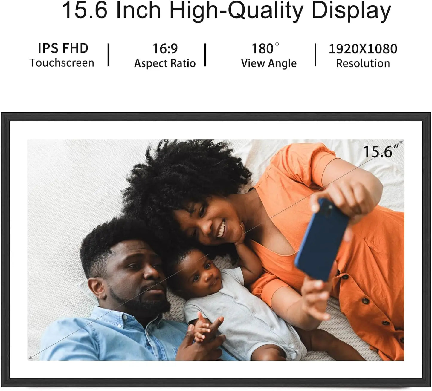 Homira 15.6" WiFi Digital Picture Frame – Full HD 1920×1080 IPS Touchscreen with 32GB Storage, Wall-Mountable Smart Photo Frame