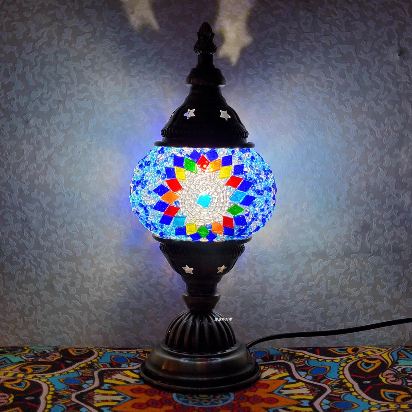 Homira Turkish Mosaic Table Lamp – Vintage Handcrafted Glass Bedside Light, Romantic LED Night Lamp
