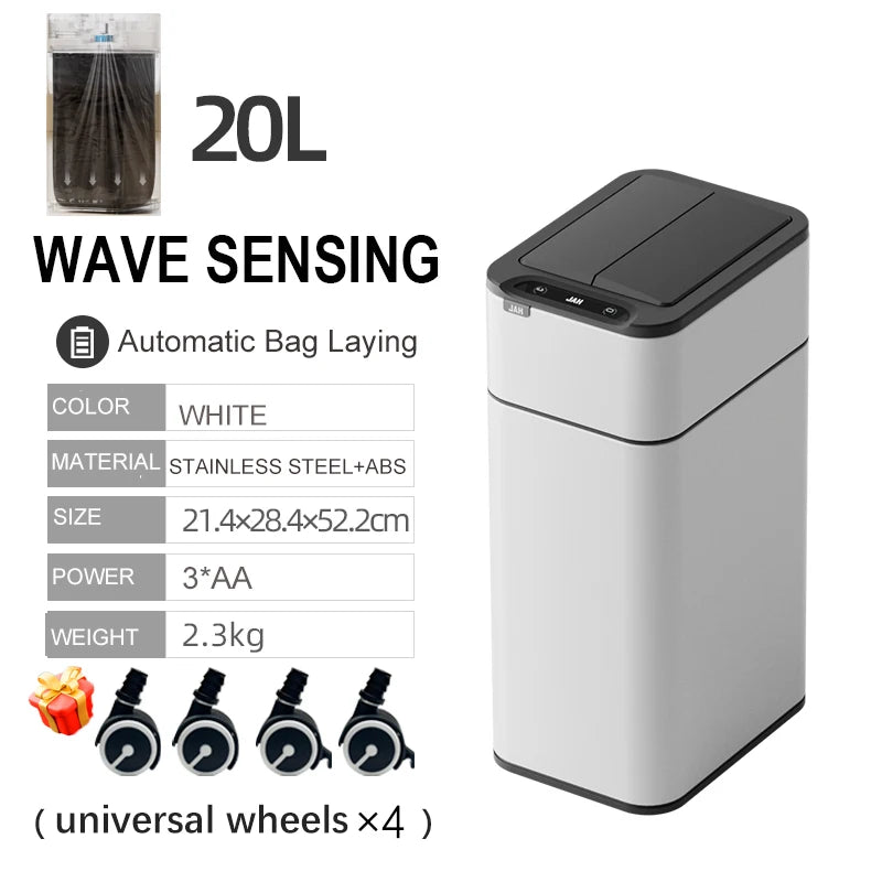 Homira 20L Smart Trash Can – Stainless Steel Rectangular Bin with Two-Way Motion Sensor & Automatic Bagging for Kitchen & Home