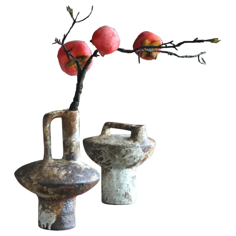 Homira Living Space Ceramic Pottery Vase – Vintage Handmade Wabi-Sabi Style Flower Arrangement for Dried & Zen Decor
