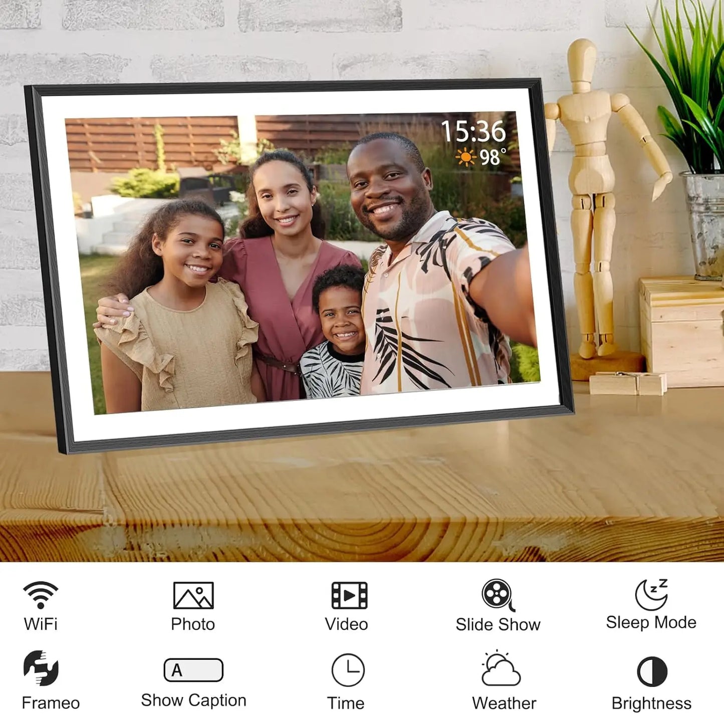 Homira 15.6" WiFi Digital Picture Frame – Full HD 1920×1080 IPS Touchscreen with 32GB Storage, Wall-Mountable Smart Photo Frame