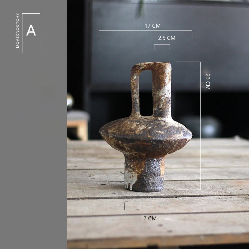 Homira Living Space Ceramic Pottery Vase – Vintage Handmade Wabi-Sabi Style Flower Arrangement for Dried & Zen Decor