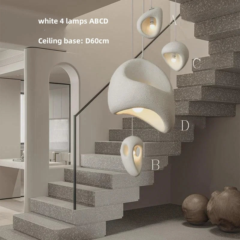 Homira Living Space Nordic Wabi-Sabi Stair Pendant Chandelier – Irregular Resin E27 Lamp for Villa & Staircase Decor