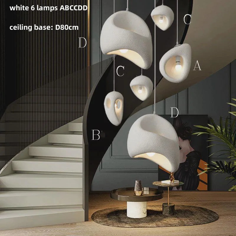 Homira Living Space Nordic Wabi-Sabi Stair Pendant Chandelier – Irregular Resin E27 Lamp for Villa & Staircase Decor