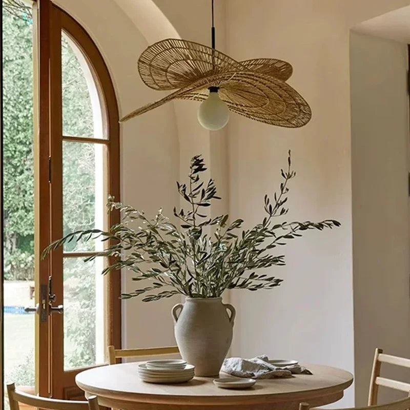 Homira Living Space Rattan Pendant Light – Wabi-Sabi Handwoven Chandelier for Dining, Living Room & Bedroom Decor