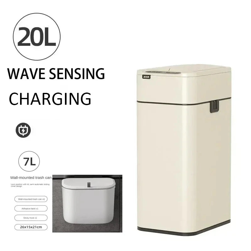 Homira 20L Smart Trash Can – Stainless Steel Rectangular Bin with Two-Way Motion Sensor & Automatic Bagging for Kitchen & Home