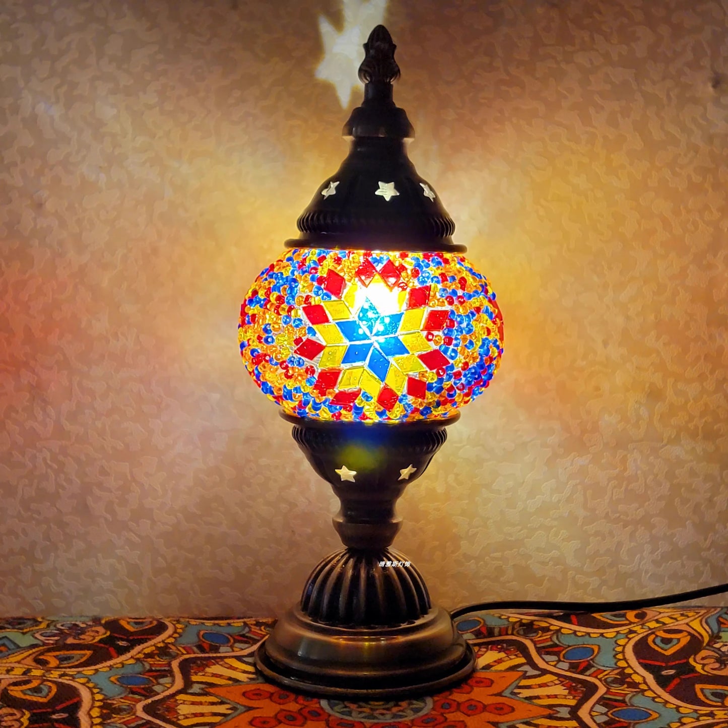 Homira Turkish Mosaic Table Lamp – Vintage Handcrafted Glass Bedside Light, Romantic LED Night Lamp