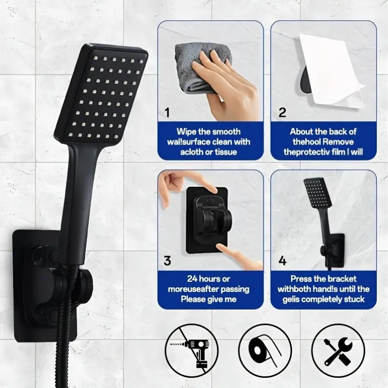 Homira 8" High Pressure Shower Head Combo – Luxury Square Black 3-in-1 Rainfall & Handheld, Leak-Proof with Hose & No-Drill Bracket
