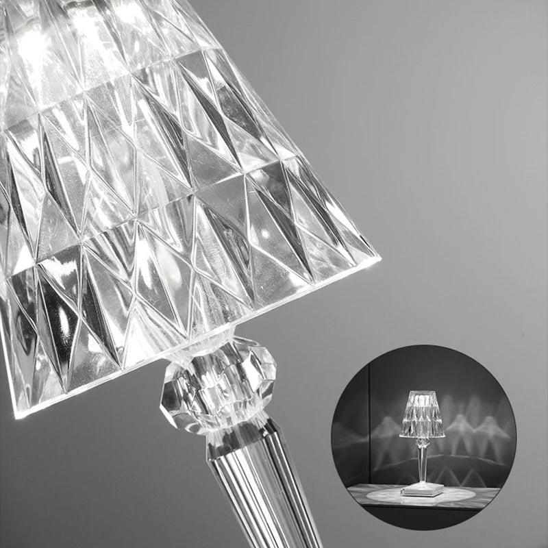 Homira Portable Diamond Table Lamp – Modern Acrylic Crystal Wireless Night Light with Lampshade for Bedroom & Desk Decor