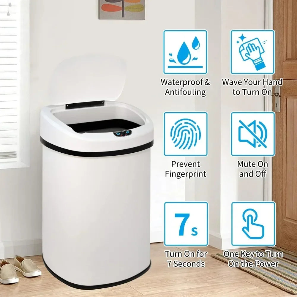 Homira 13-Gallon Smart Kitchen Trash Can – 50L Stainless Steel Motion Sensor Automatic Touch-Free Garbage Bin