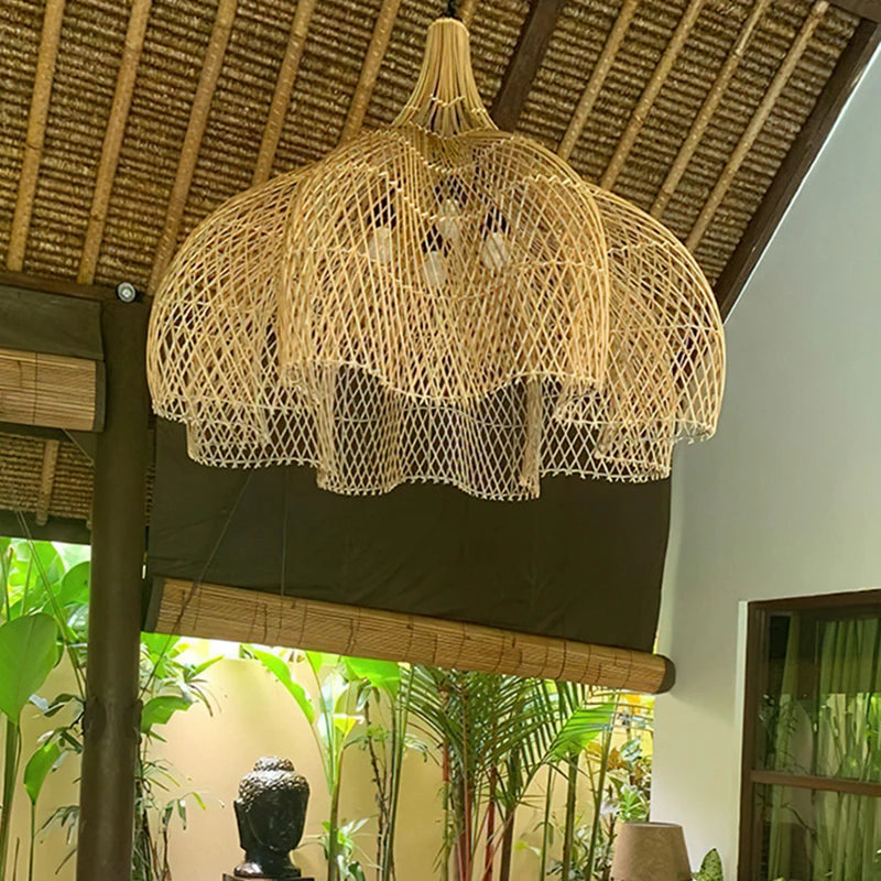 Homira Living Space Japanese Rattan Pendant Light – Handmade Hanging Lamp for Dining Room, Living Room & Restaurant Decor