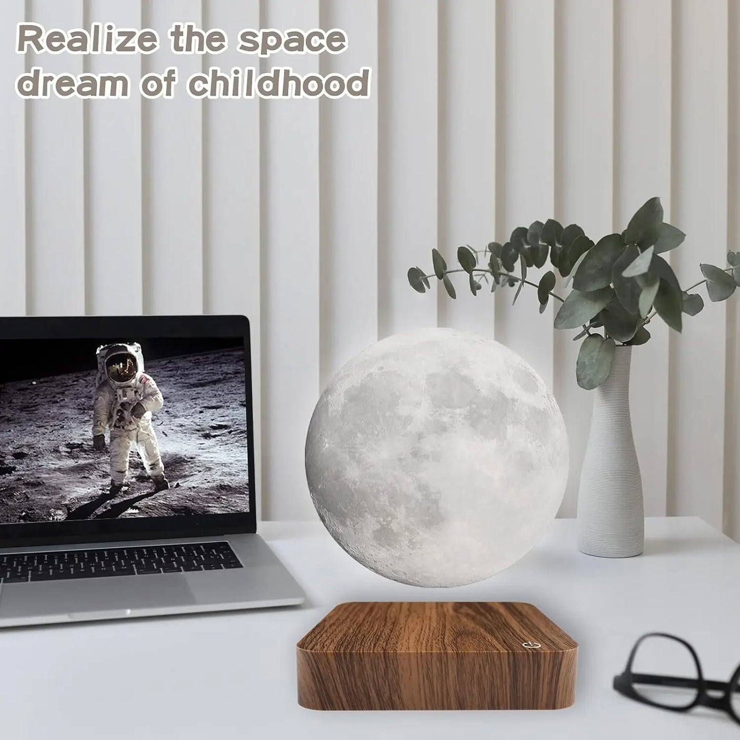 Homira Levitating Moon Lamp – Magnetic Floating 3D LED Night Light with Wooden Base & 3 Color Modes, Perfect Gift for Home & Office