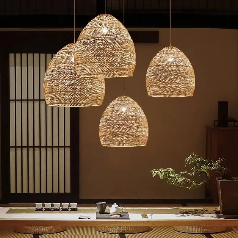 Homira Living Space Japanese Wooden Rattan Pendant Light – Handmade Tatami Chandelier for Restaurant, Bedroom & Study Room Decor
