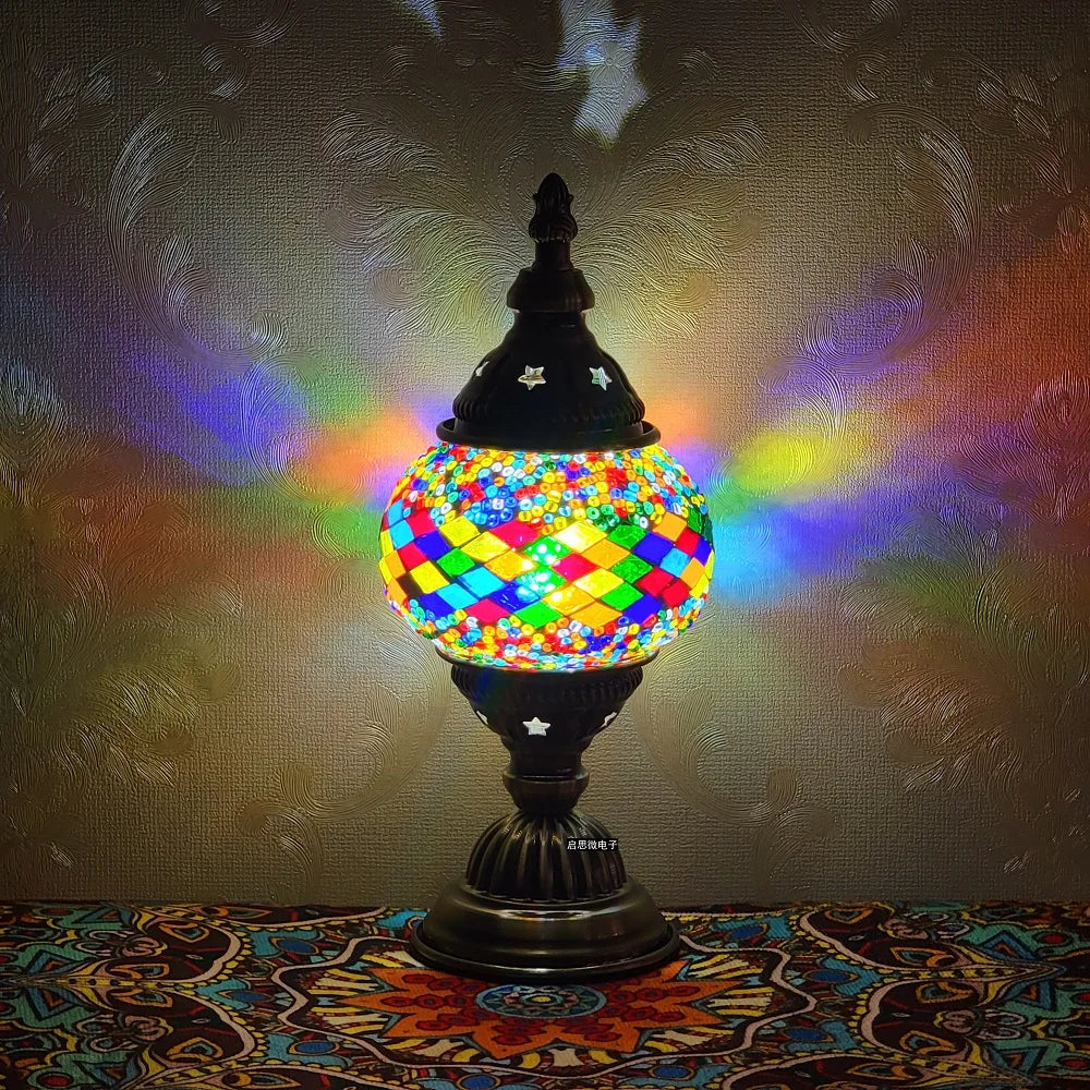 Homira Turkish Mosaic Table Lamp – Vintage Handcrafted Glass Bedside Light, Romantic LED Night Lamp