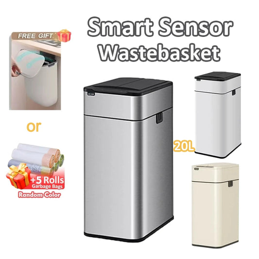 Homira 20L Smart Trash Can – Stainless Steel Rectangular Bin with Two-Way Motion Sensor & Automatic Bagging for Kitchen & Home