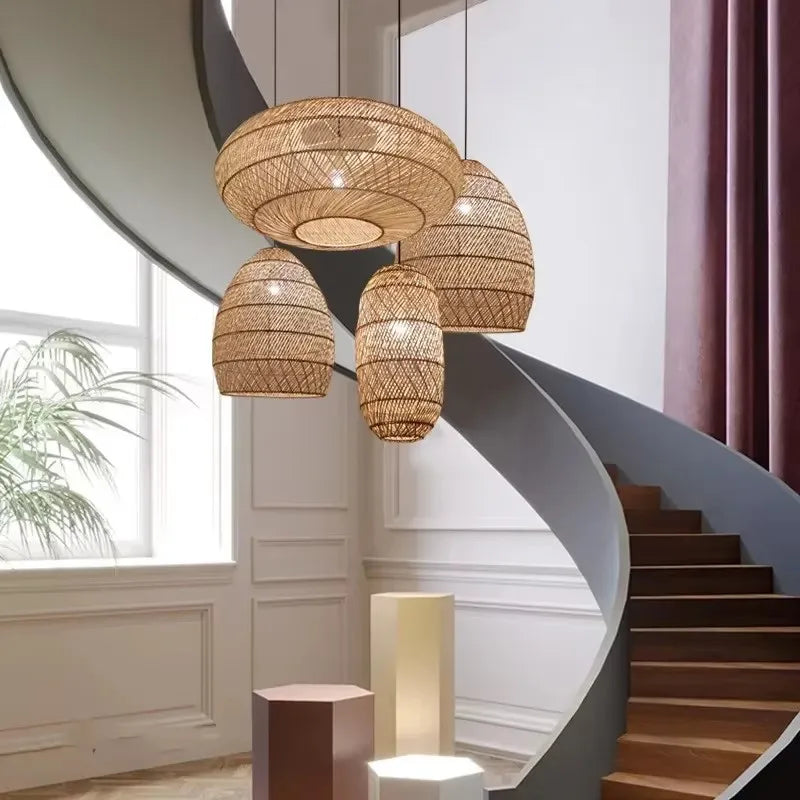 Homira Living Space Japanese Wooden Rattan Pendant Light – Handmade Tatami Chandelier for Restaurant, Bedroom & Study Room Decor