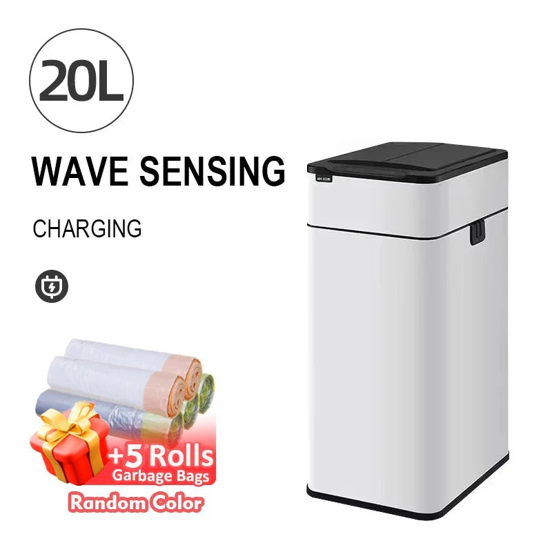 Homira 20L Smart Trash Can – Stainless Steel Rectangular Bin with Two-Way Motion Sensor & Automatic Bagging for Kitchen & Home