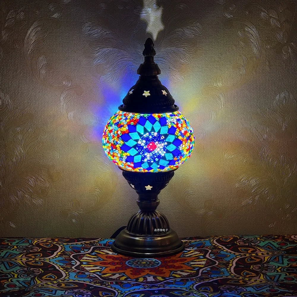 Homira Turkish Mosaic Table Lamp – Vintage Handcrafted Glass Bedside Light, Romantic LED Night Lamp