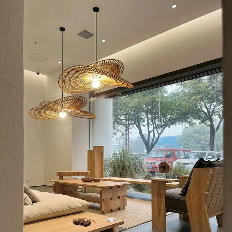 Homira Living Space Rattan Pendant Light – Wabi-Sabi Handwoven Chandelier for Dining, Living Room & Bedroom Decor