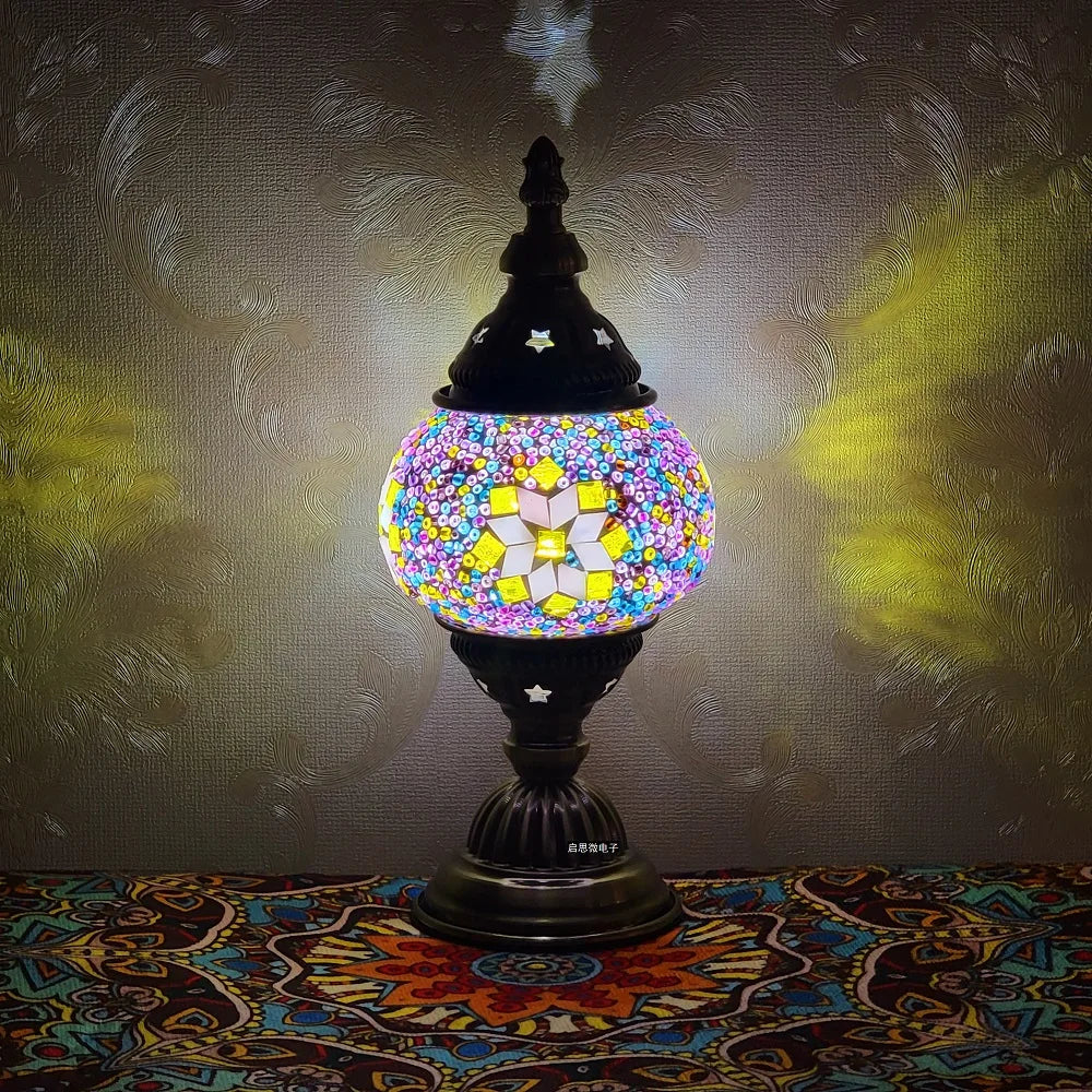 Homira Turkish Mosaic Table Lamp – Vintage Handcrafted Glass Bedside Light, Romantic LED Night Lamp